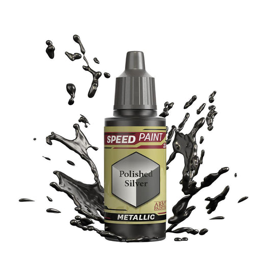 Army Painter Speedpaint, Polished Silver bottle for one-coat silver painting.
