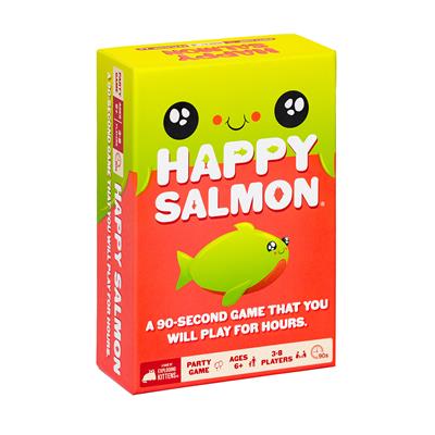Happy Salmon game in a red and yellow box featuring a cartoon fish and the games name.