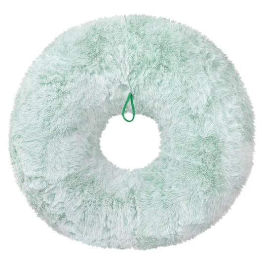 Squishable Flocked Wreath, light green fuzzy donut-shaped pillow with hanging loop.