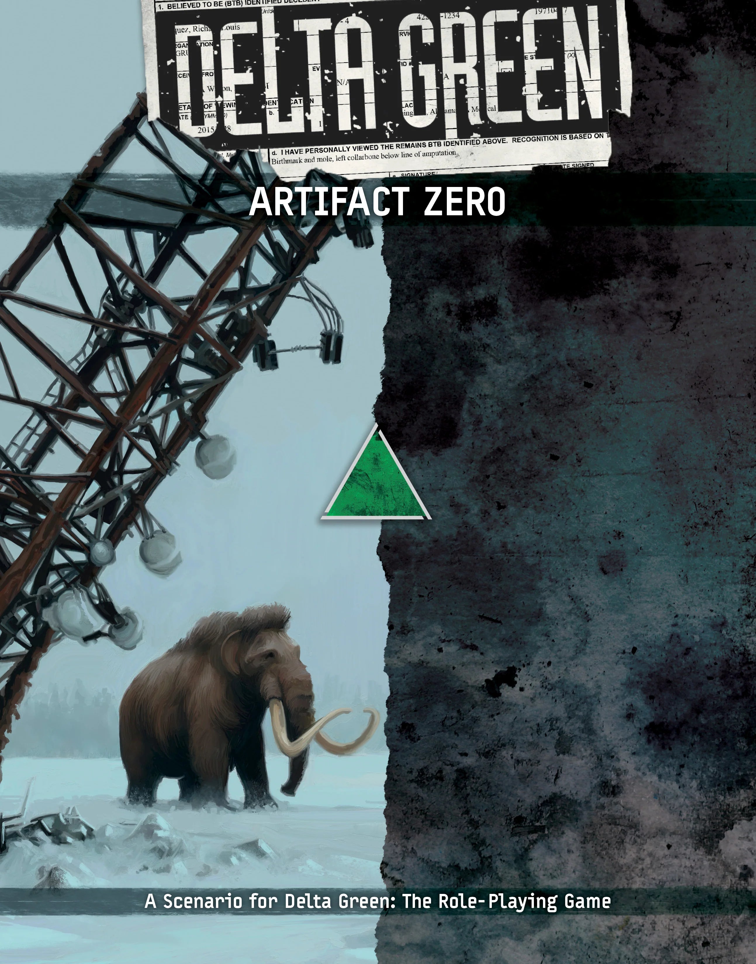 Delta Green - Artifact Zero cover featuring a mammoth standing in snowy ruins.
