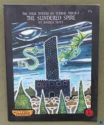 D&D 5E The Sundered Spire adventure cover with a green dragon circling a wizard’s tower under stormy skies.