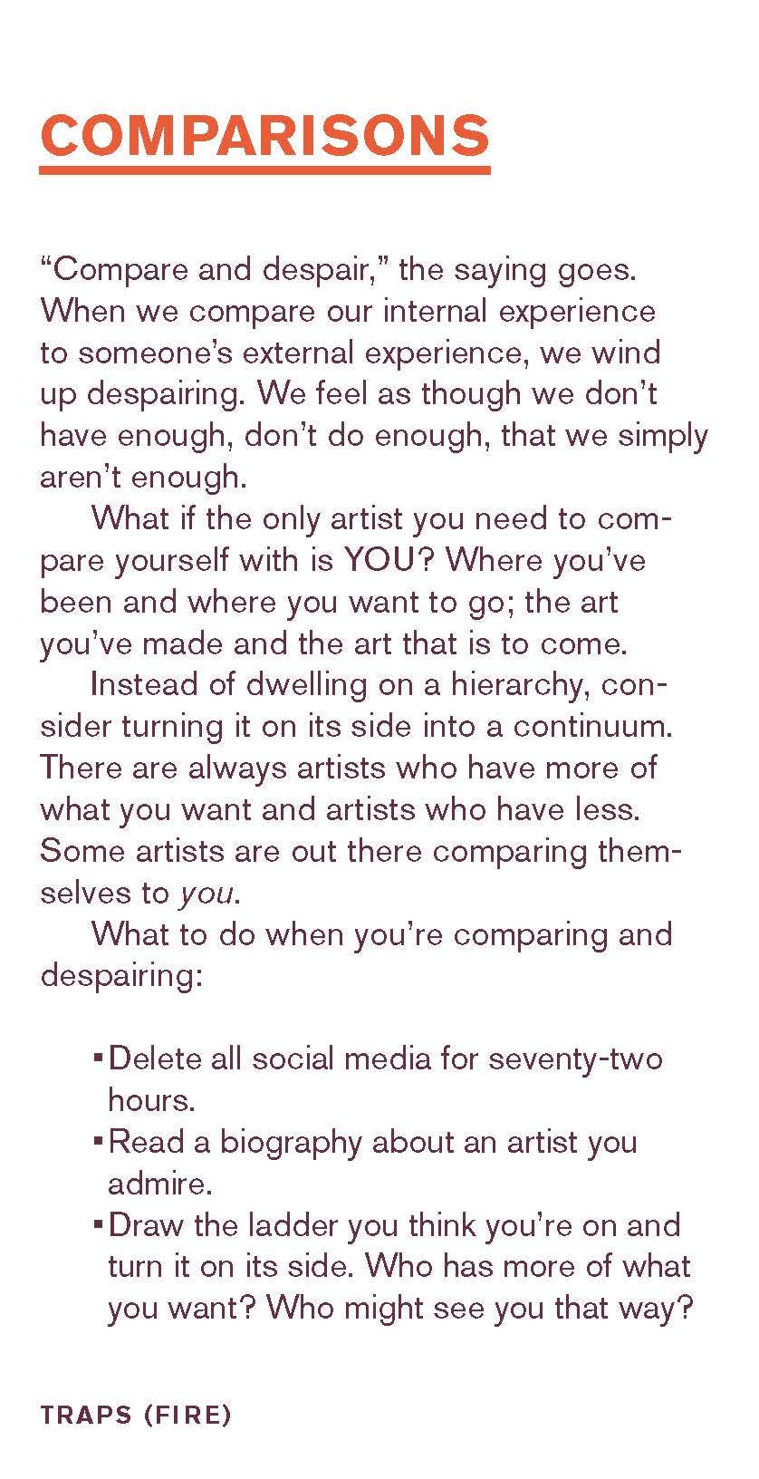 Artists Deck card titled COMPARISONS with text on creative block and personal growth.