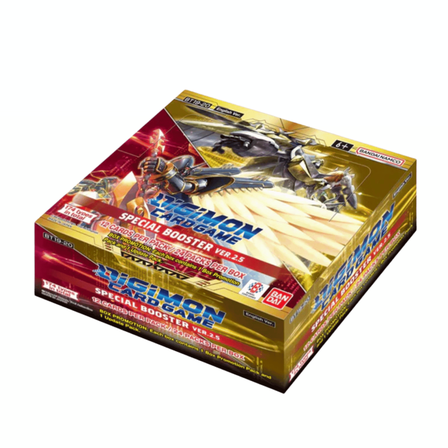 Digimon Special Booster Version 2.5 (BT19-20) display with Tamers ACE cards shown on red and gold packaging.