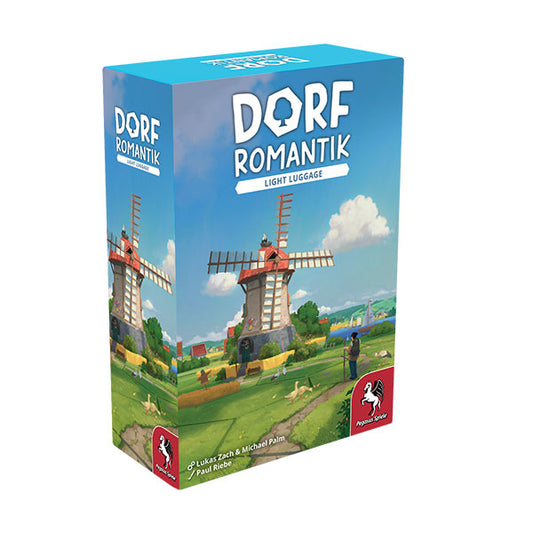 Dorfromantik: Light Luggage cooperative tile-laying board game with windmill and countryside scene on cover.
