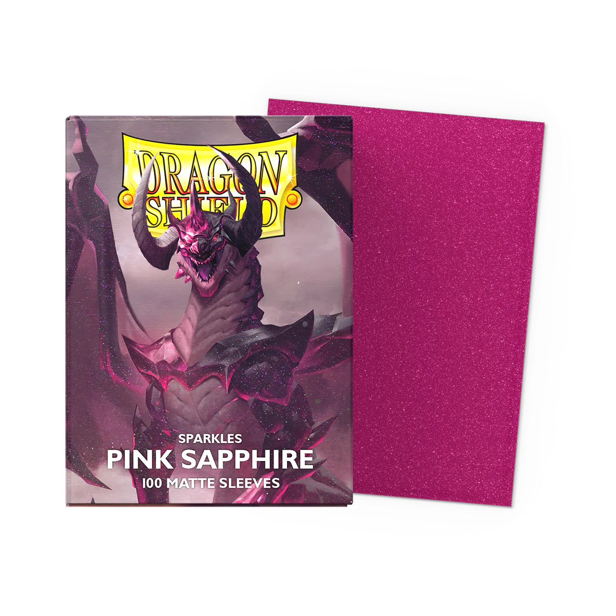 Dragon Shield Standard Sleeves, 100 count, Pink Sapphire Matte. Includes dragon illustration on packaging.