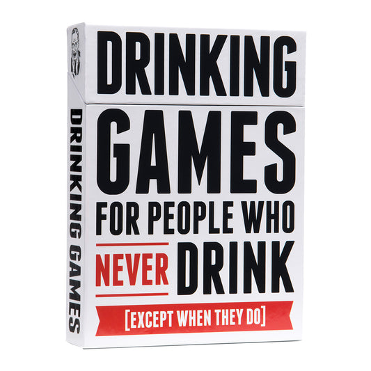 Box labeled Drinking Games for People Who Never Drink on a white background.