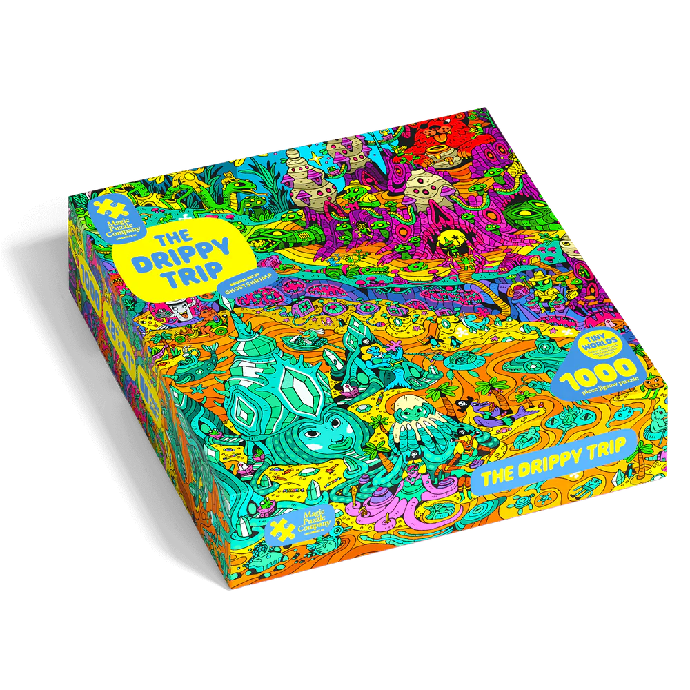 The Drippy Trip 1000-piece puzzle by Magic Puzzle Company featuring psychedelic fantasy artwork.