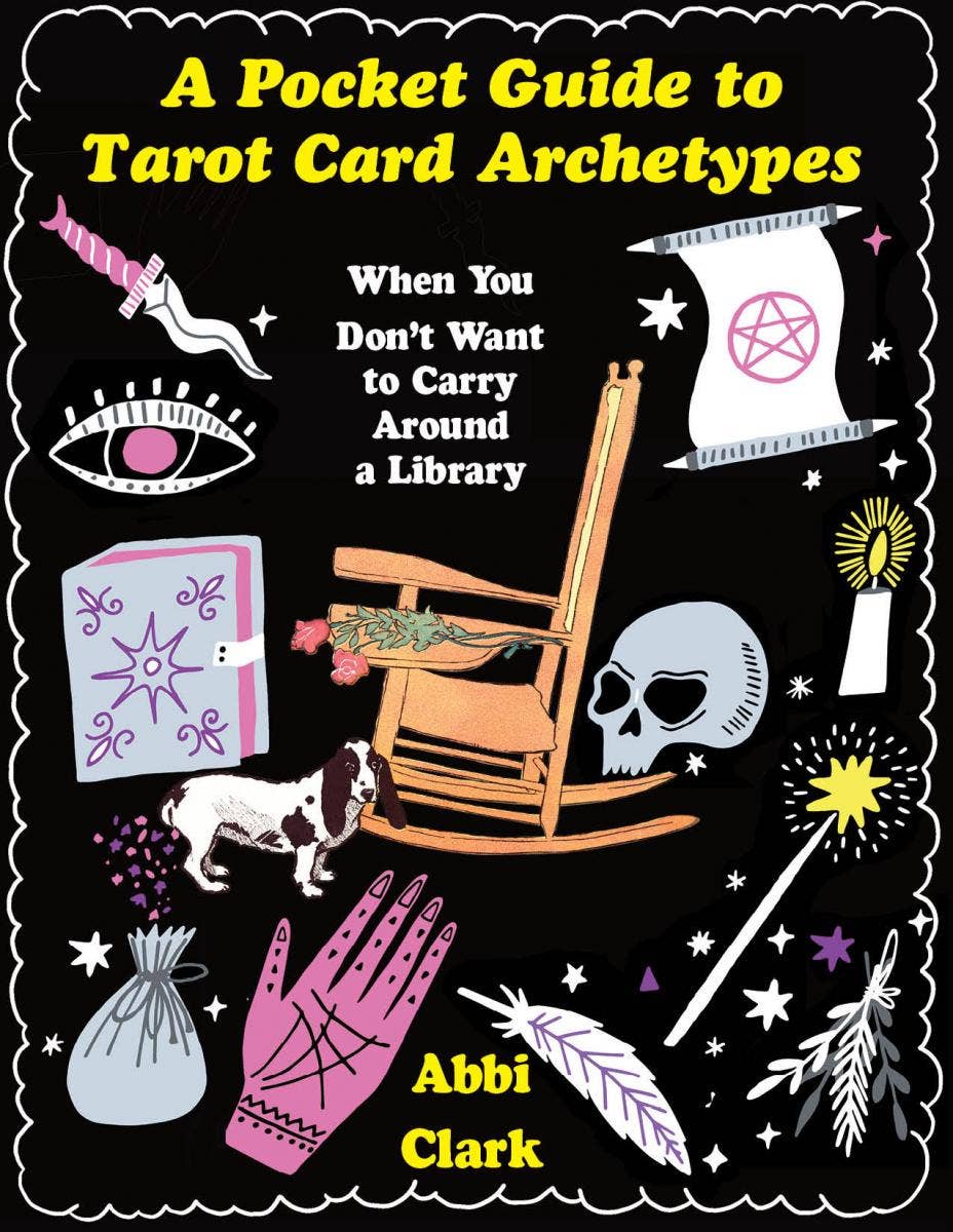 Pocket Guide to Tarot Card Archetypes (Zine) with a cover showing symbols, a rocking chair, and a dog.