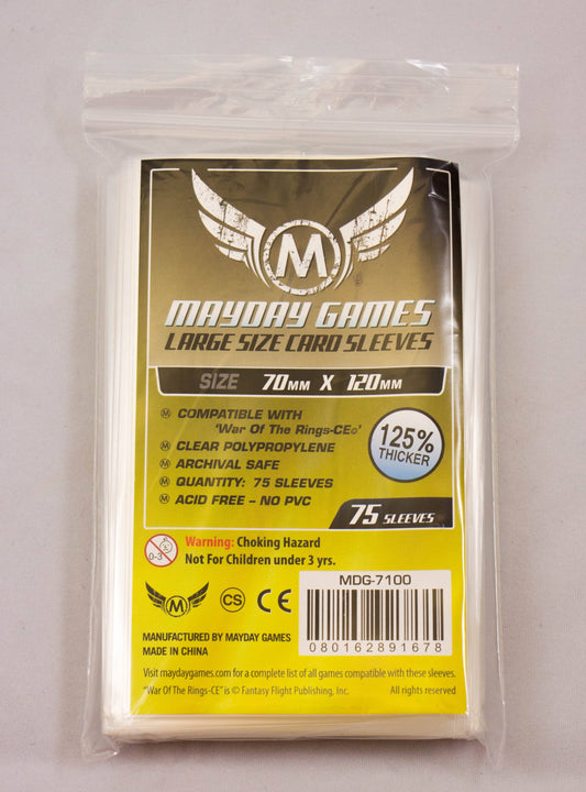 Special Order Custom WOTR-CE Sleeves, sealed pack, 70x120mm, 75 count, yellow and silver labeling.