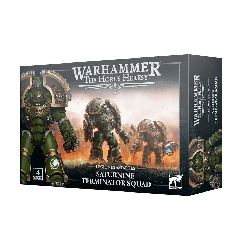 Horus Heresy - Legiones Astartes: Saturnine Terminators in green Saturnine Terminator armour.