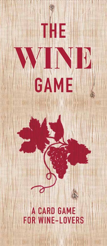 The Wine Game box displaying the title and subtitle, A Card Game to Learn About Wines and Wine Regions.