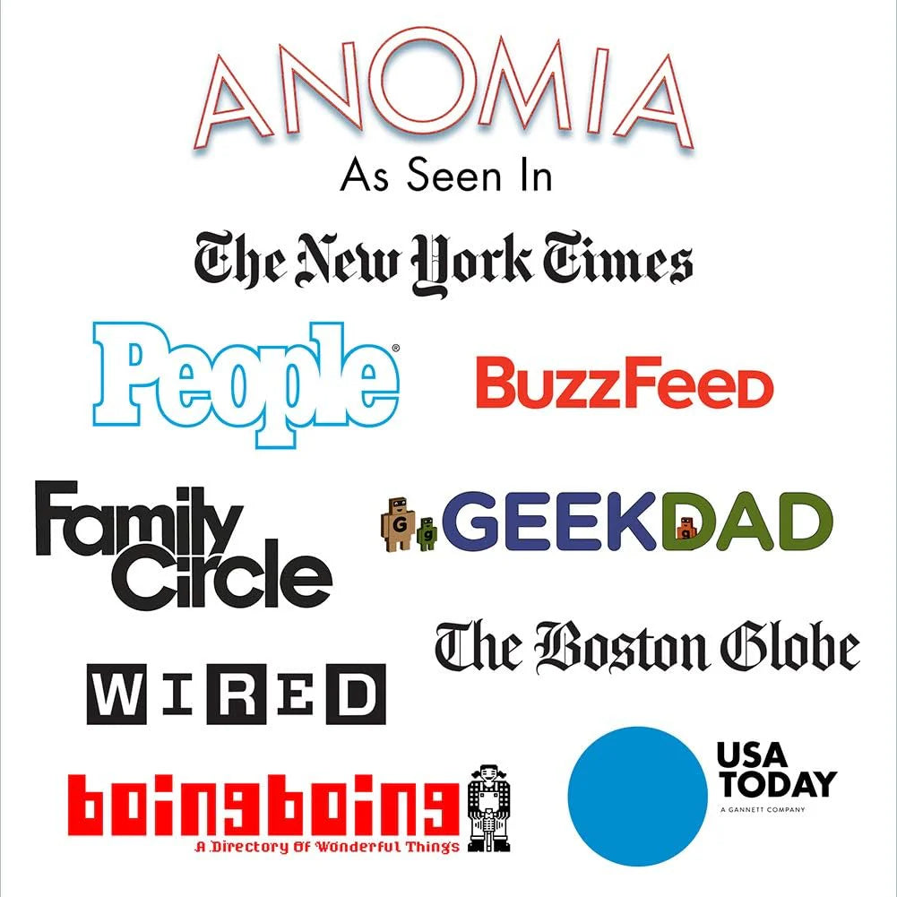 Logos of The New York Times, People, BuzzFeed, Wired, and USA Today with Anomia Kids game.