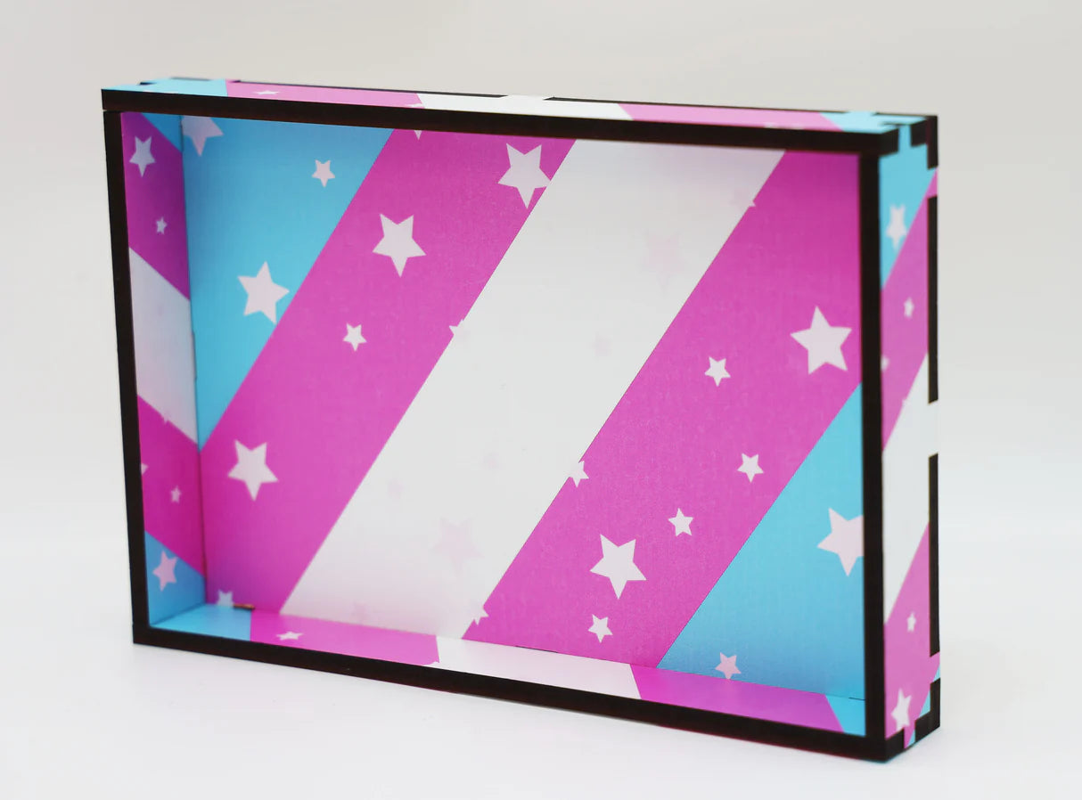 Chromatic Pride Dice Tray - Transgender variant with pink, blue, and white stars.