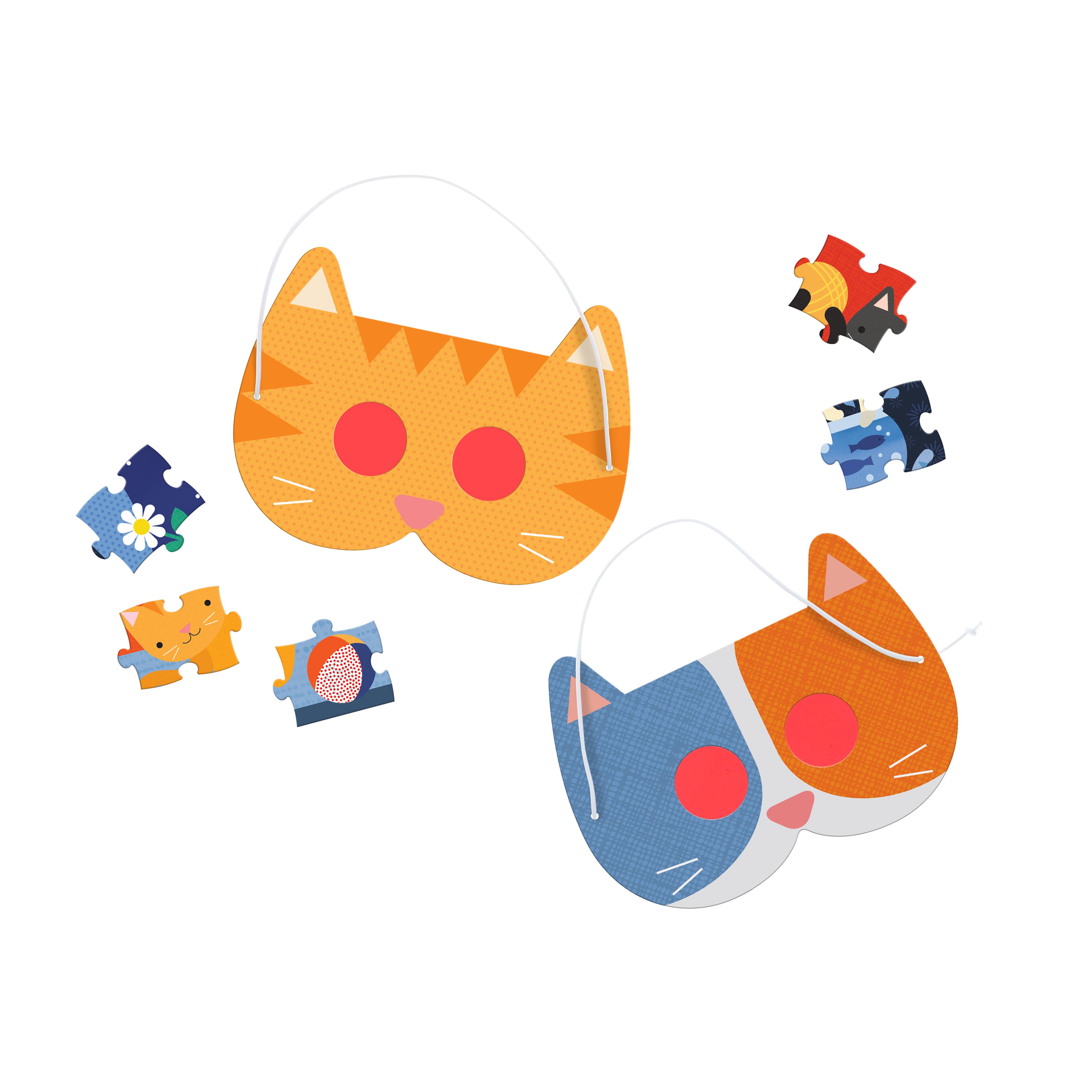 Catventures - The Sleepover 100-piece decoder puzzle with cat masks and colorful pieces.