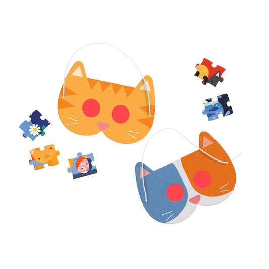 Catventures - The Sleepover 100-piece decoder puzzle with cat masks and colorful pieces.