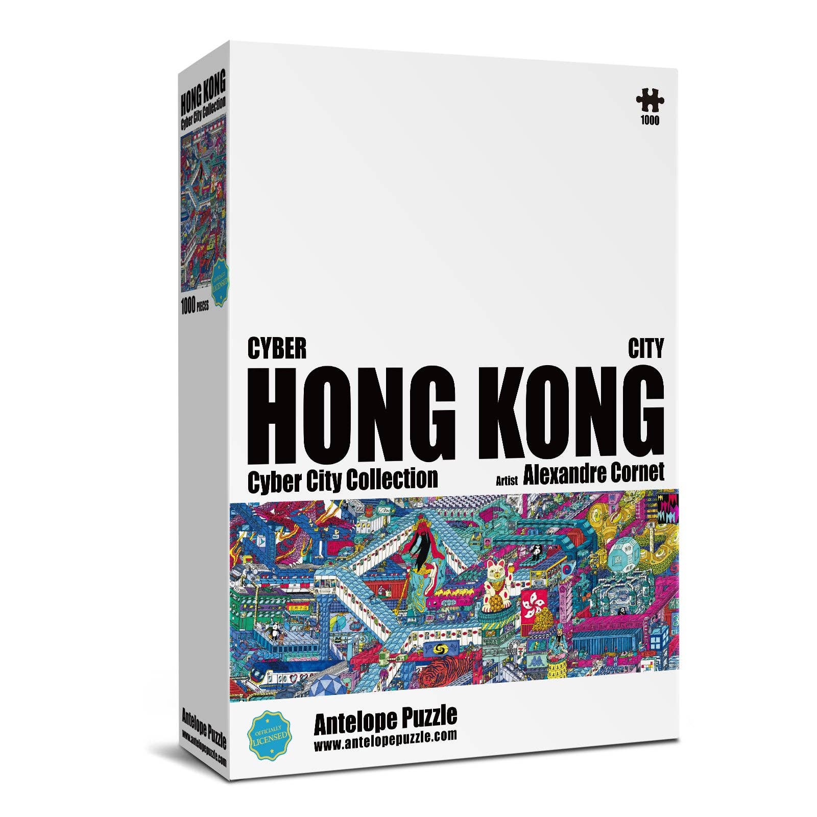 The Cyber Hong Kong City 1000 Piece Jigsaw Puzzle with cyberpunk city artwork.
