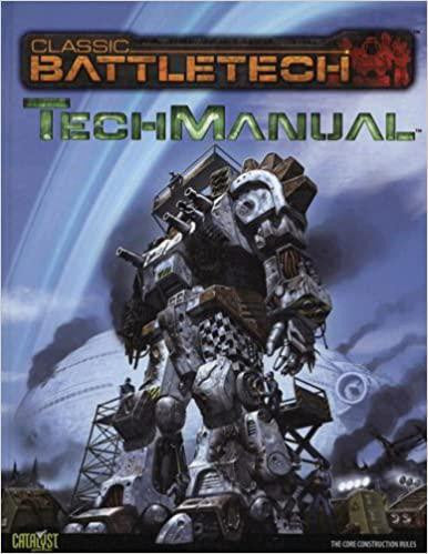 BattleTech: Techmanual rulebook featuring construction rules and an armored mech on the cover.
