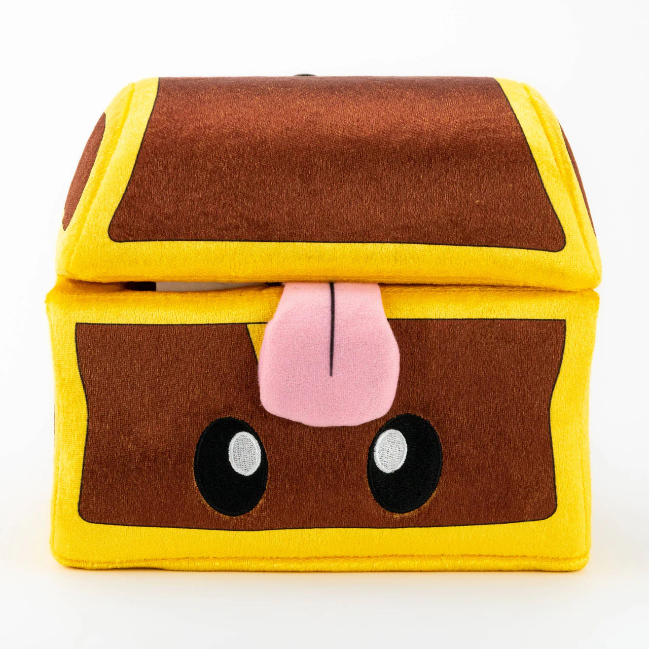 Tentacle Kitty 8 Mimic Plush—plush toy shaped like a treasure chest with cartoon eyes and pink tongue.