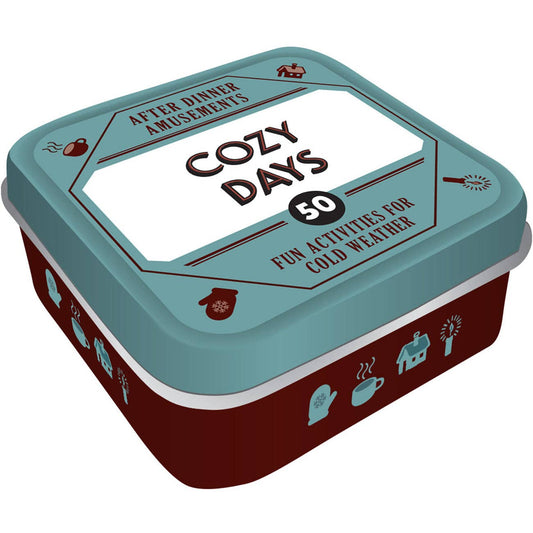 After Dinner Amusements: Cozy Days box with 50 winter activity cards for family game night.