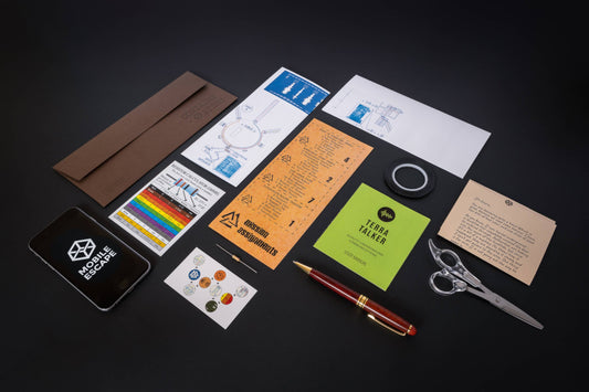 Family Secrets Series: Episode 7 - Buried set with stationery, game cards, blueprints, envelopes, and booklet.