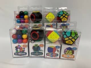 Mefferts Keychain puzzles with various geometric designs displayed together.