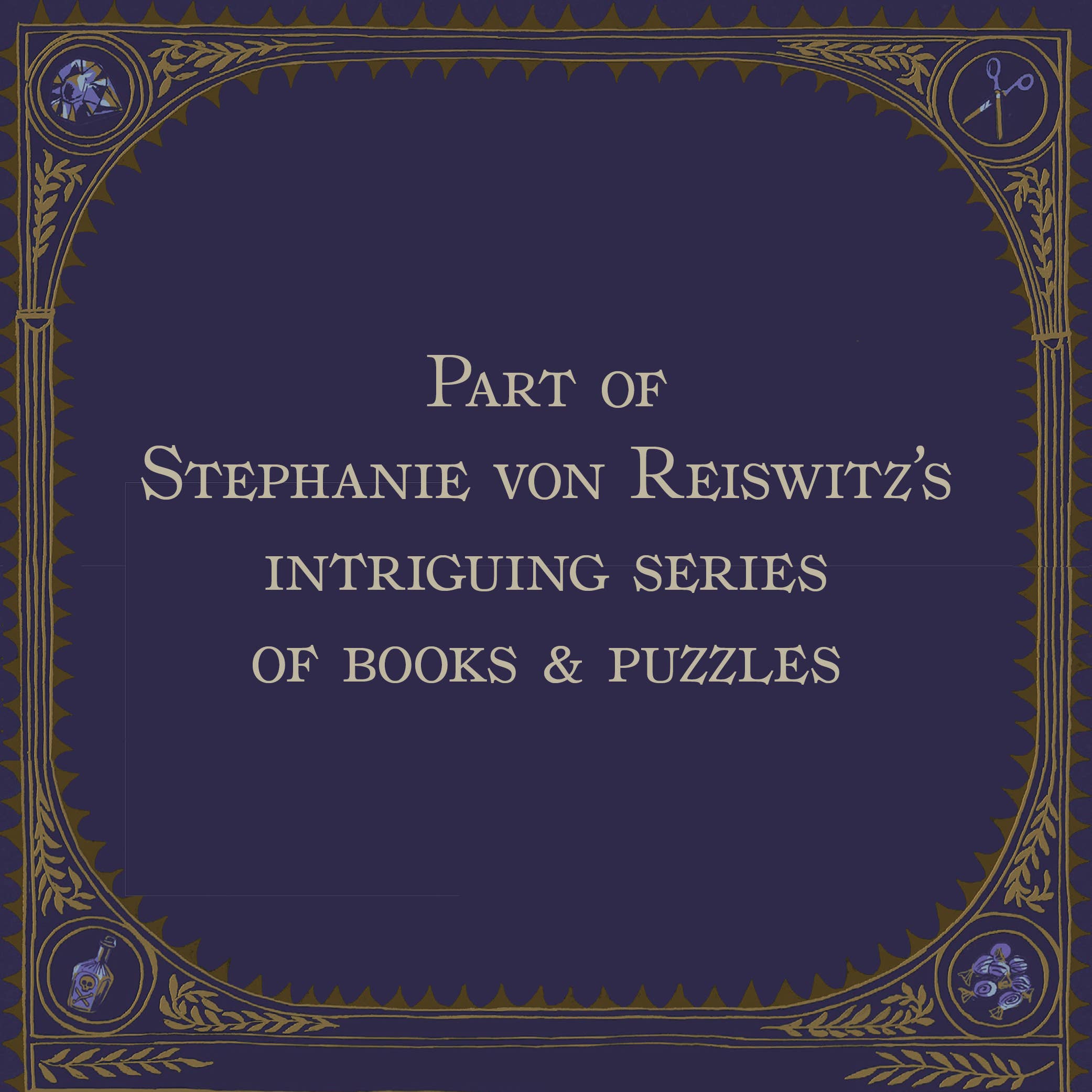 Murder Most Puzzling: Poisoned Patisserie 500-piece puzzle by Stephanie von Reiswitz with dark blue border.