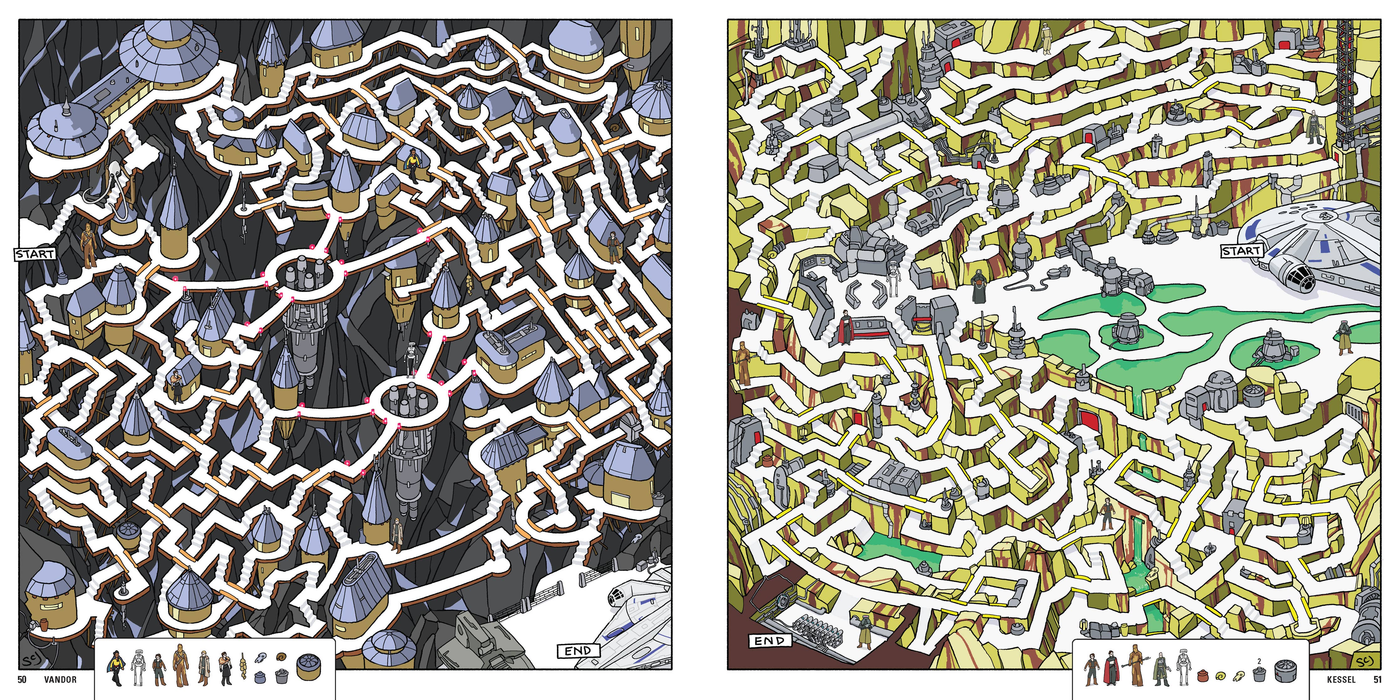 Star Wars Mazes product with two illustrated maze puzzles, featuring characters, locations, and start/end points.