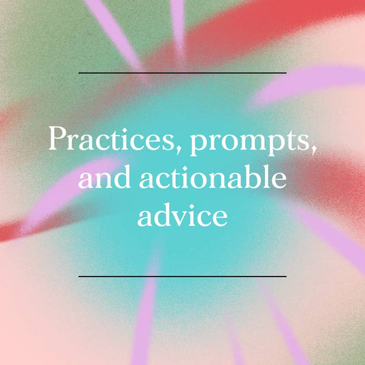 Inner Workout self-care prompts and advice displayed on a pastel background with curved lines.