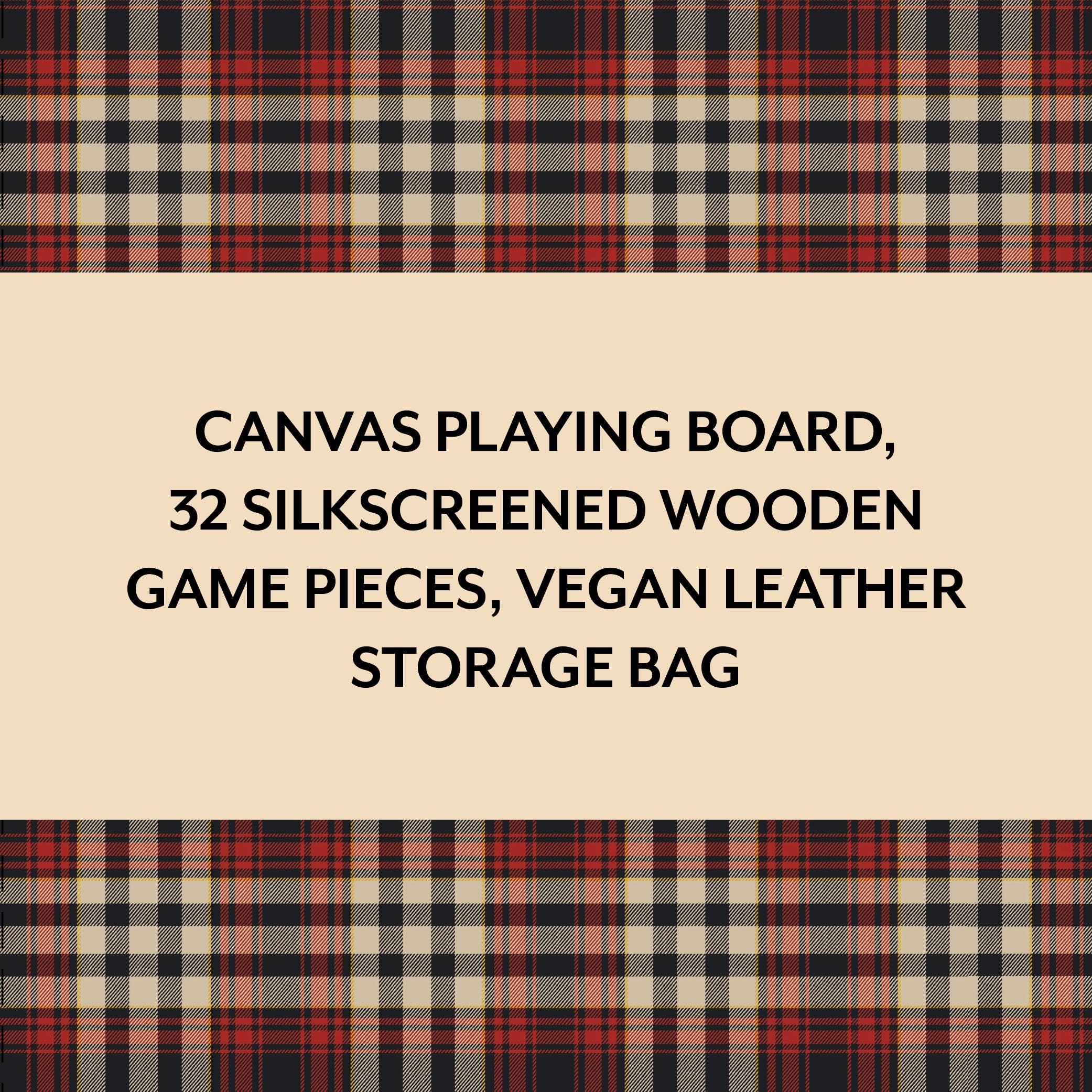 Pendleton Red Black Check Chess & Checkers set with 32 wood pieces and vegan leather storage bag.