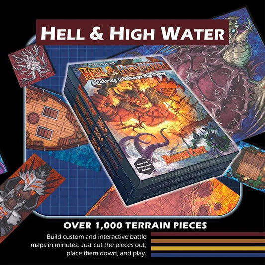 Dungeon Craft - Hell & High Water Book 2D Terrain set with maps, ships, and pieces for tabletop roleplaying games.
