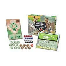 Baseball Highlights: Dice Game board game with cards, tokens, and dice displaying baseball-themed artwork.