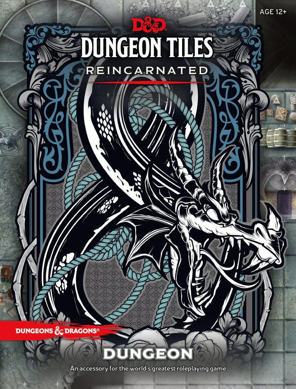 D&D Dungeon Tiles Reincarnated: Dungeon cover featuring a black and silver dragon illustration.