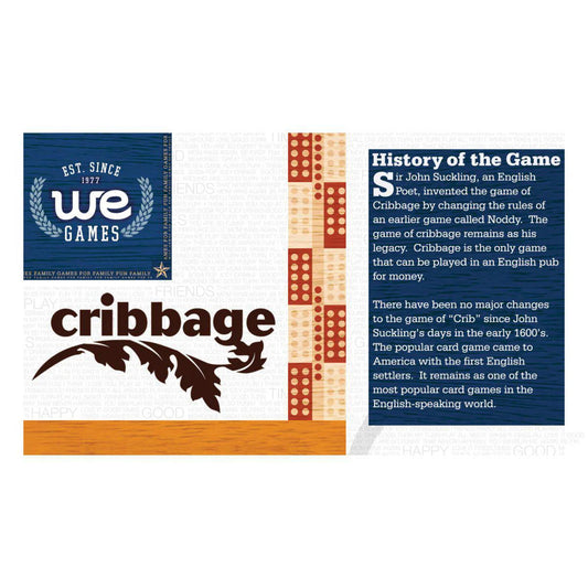 Cribbage Travel Set with historical details, logo, and images of Sir John Suckling’s 1600s solid wood board.