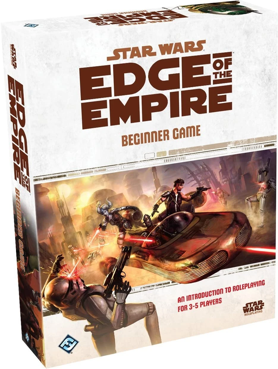 Star Wars Edge of the Empire Beginner Box set with sci-fi character and vehicle elements.