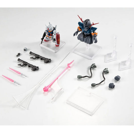 FW Gundam Converge Core 45th Anniversary Last Shooting Set with RX-78-2, Zeong figures, weapons, hands, and stands.
