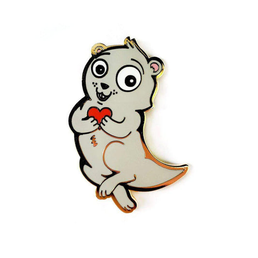 Kolorspun Pins Significant Otter Enamel Pin featuring a grey otter holding a red heart.