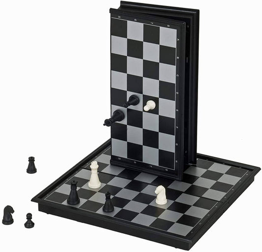 Magnetic Chess Set, 8-inch size, with vertical center board and chess pieces for portable use.