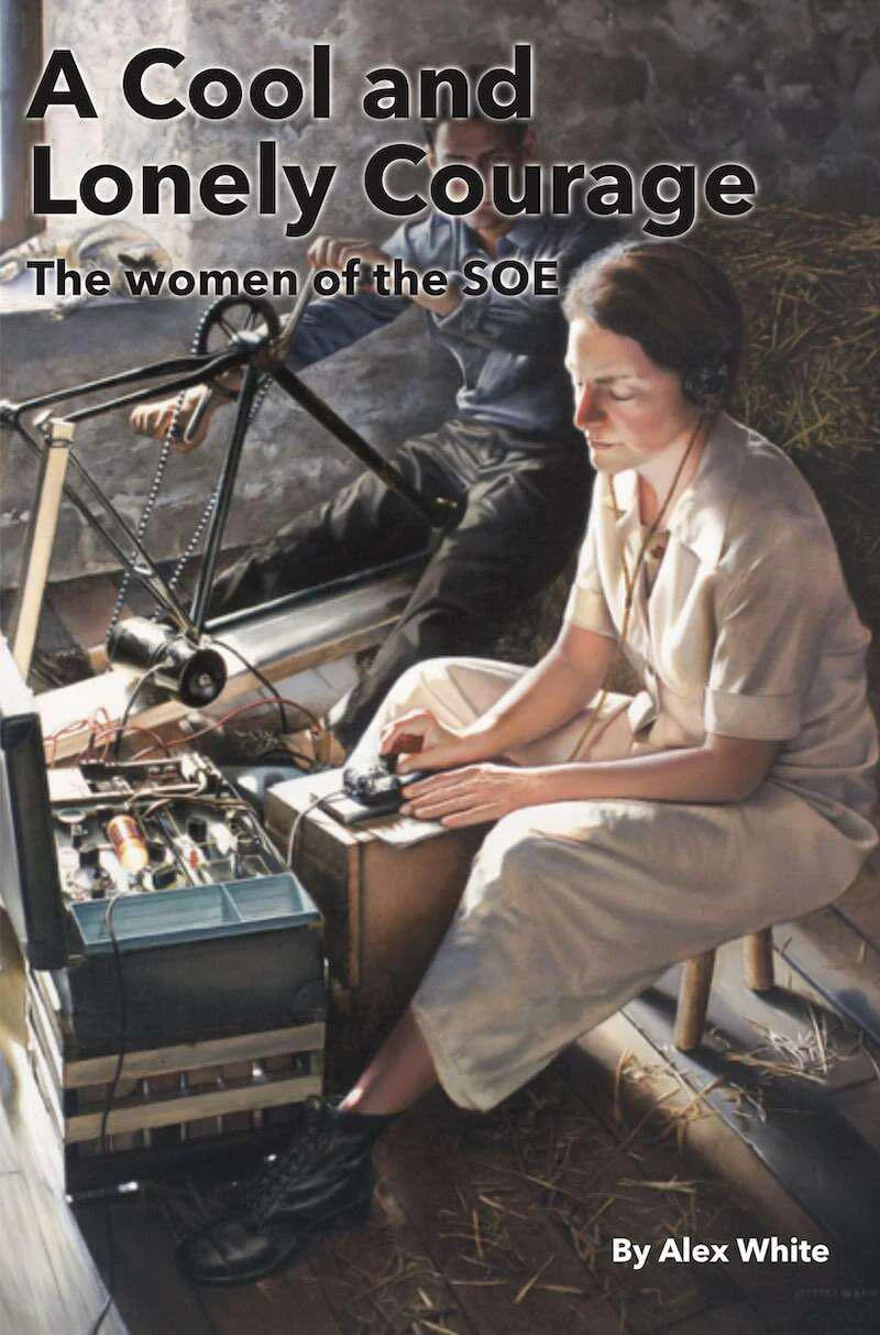 A Cool and Lonely Courage book with a woman in vintage clothing operating radio gear.