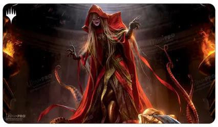 The Dihada, Binder of Wills (DMU) playmat displaying a red-cloaked figure with tentacles and flames in the background.