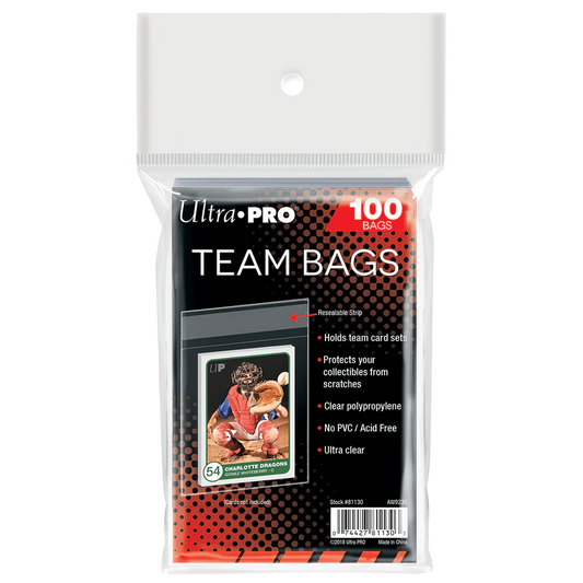 Ultra PRO Team Bag 100ct, containing 100 clear resealable bags for trading card storage.