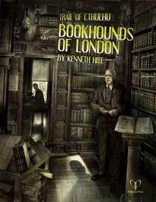 Bookhounds of London cover featuring a man in a 1930s London library lined with books.