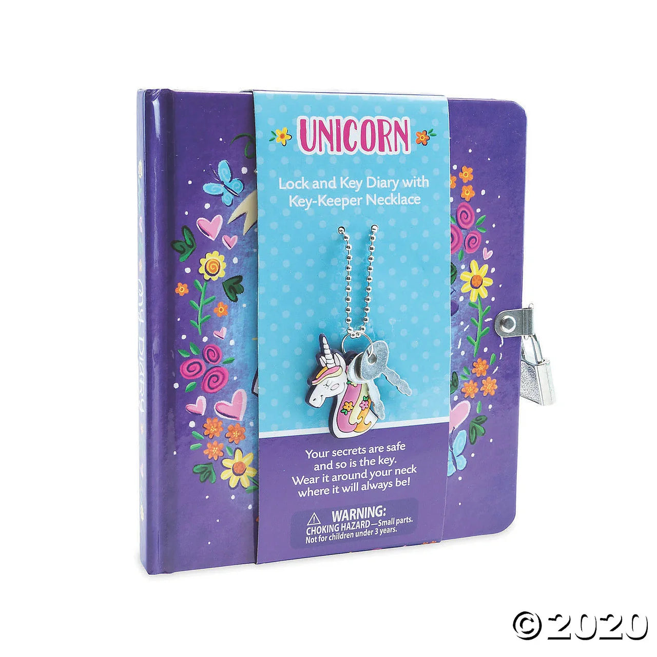 Key-Keeper Unicorn Diary with lock, key, and unicorn charm necklace.