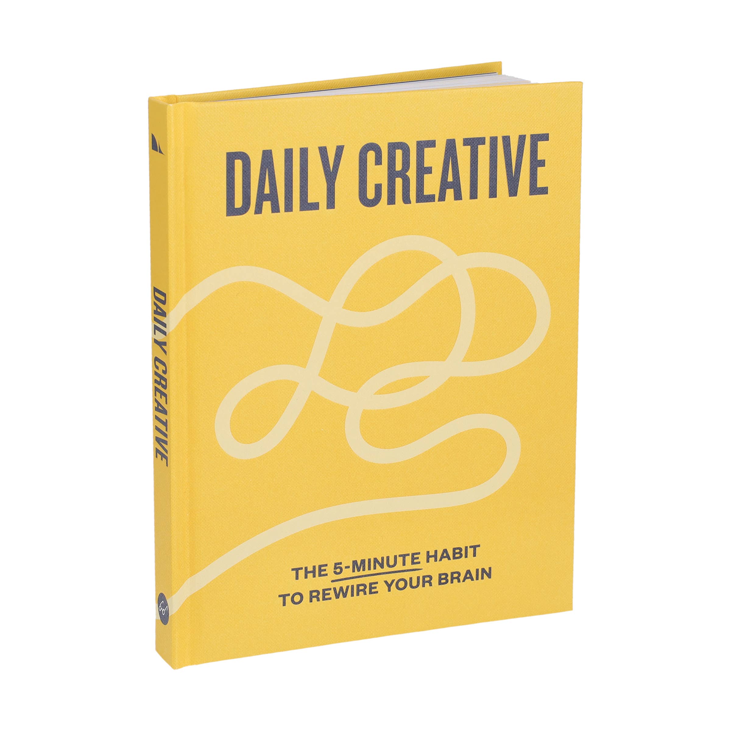 Daily Creative book, yellow cover with looping line design, contains daily creativity exercises.
