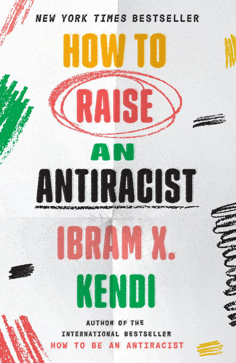 How To Raise an Antiracist book cover with colorful crayon scribbles on a white background.