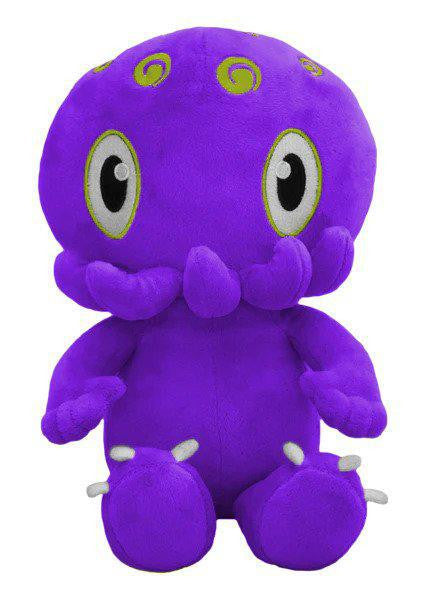 C is for Cthulhu PURPLE Plush, a big-eyed purple octopus toy with yellow head swirls, inspired by Cthulhu.