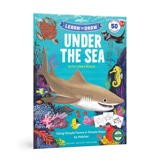 Learn to Draw Under the Sea with Stickers book featuring ocean animals, coral, and a shark on the cover.