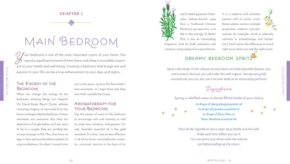 Chapter 2 of Healing Home featuring Main Bedroom Feng Shui tips, flower decor ideas, and bedroom spritz recipe.