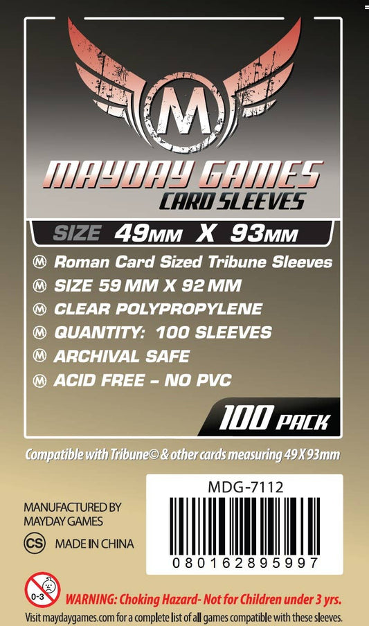 Roman Card Sized Tribune Sleeves, 49x93mm, pack of 100, clear polypropylene, compact size 3.8x1.9x0.5 in., archival safe.