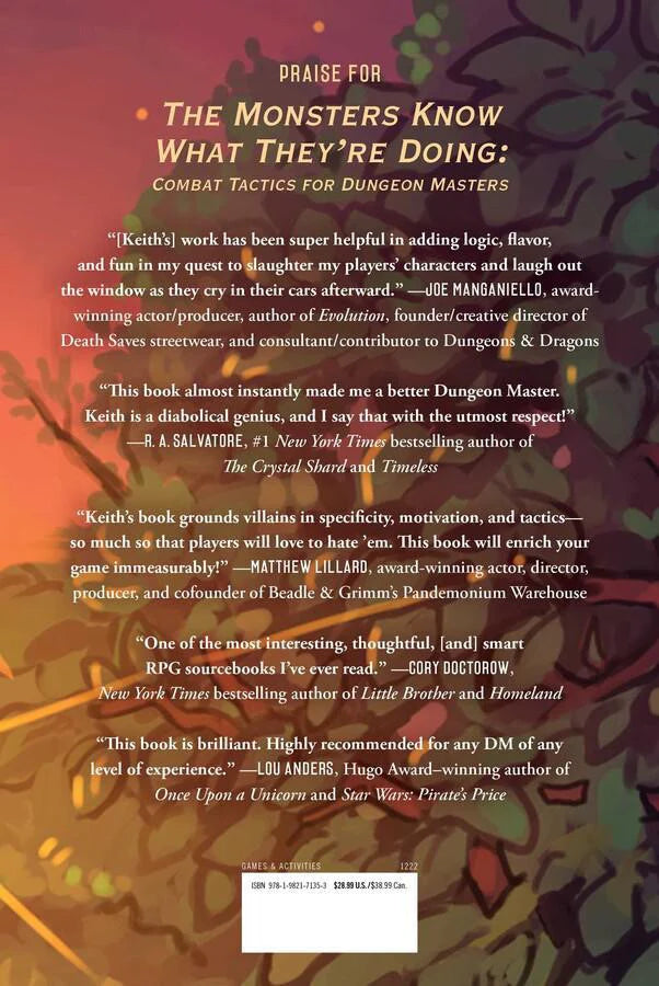 Back cover of How to Defend Your Lair featuring author praise and an illustrated dungeon master background.