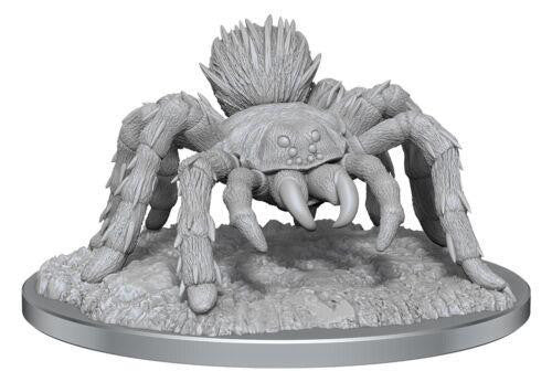 D&D: Giant Spider W18 unpainted fantasy mini with large fangs on a textured base.